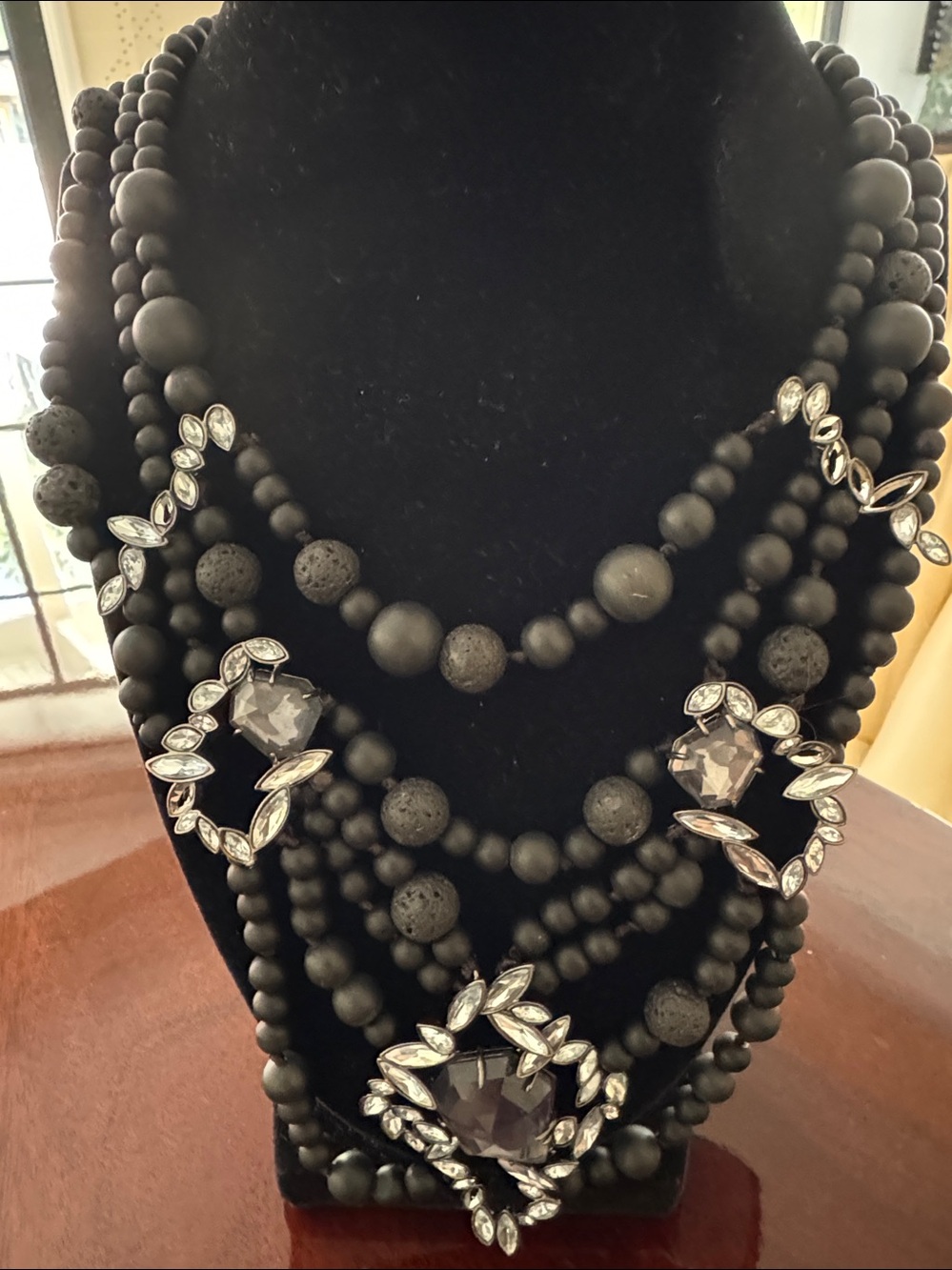 Alexis Black Miss Havisham Black Beaded Necklace with Crystal Accents